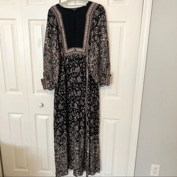 chinese dress ladies Lucky Brand Smocked Printed Tube Navy Maxi Long Dress – White Chocolate  Couture